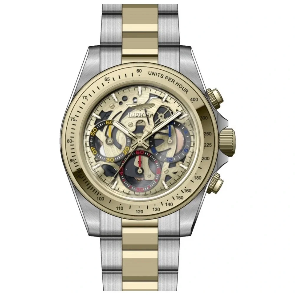 Invicta Speedway Exoprix Skeleton Chronograph Two Tone Gold Silver Watch New